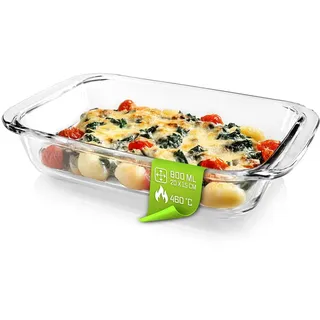GOURMETmaxx Auflaufform für Heißluftfritteuse & Ofen - 800 ml | Borosilikatglas Backform rechteckig | Auflaufform klein zum Zubereiten, Garen & Servieren | Für den Airfryer & Überbackenes