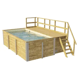 Aufstellpool Holzpool-Set Weka 595 rechteckig 490x315x201 cm inkl. Bodenschutzvlies, Filteranlage, Filtersand, Innenausk