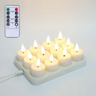 INF Wiederaufladbare LED Teelichter mit Fernbedienung, Warmweiß, 12er Set - Weiß