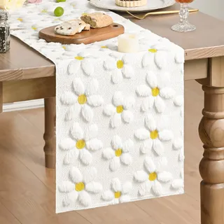 Artoid Mode Weich Plüsch Samt Faux Pelz Cremeweiß Gänseblümchen Frühling Tischläufer, Sommer Küche Tisch Urlaub Party Dekor 33x183 cm