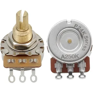 FLEOR Regler mit langer Messingwelle A250K Audio Taper Potentiometer 24 Spline Split Shaft D3/8" für E-Gitarrensteuerung Lautstärke Ton, 2er Pack