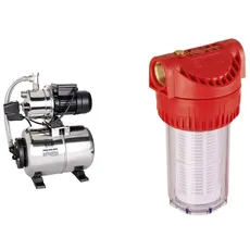 T.I.P. Hauswasserwerk Edelstahl HWW 4500 INOX 31140 & Vorfilter für Garten Pumpen und Hauswasserwerke 17,8 cm (7 Zoll) (Wasserdurchfluss bis 7.000 l/h, inklusive waschbarer Filterpatrone) 31058