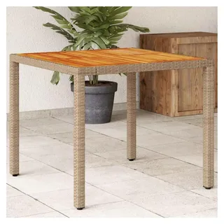 Gartentisch Terrassentisch Balkontisch Esstisch Outdoor Bistrotisch Tisch Gartenmöbel Teetisch Holztisch Kaffeetisch Esszimmertisch Campingtisch Beige 90x90x75 cm Poly Rattan Akazienholz