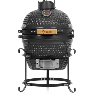 BBQ-Toro Kamado Grill Holzkohlegrill Haiiro Ø 32 cm | Grau | Mini Holzkohlegrill mit Thermometer & Holzgriffen | Keramikgrill rund | Ceramic Grill Ei, Smoker, BBQ Grillofen, Kamado BBQ