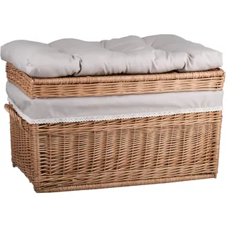 e-wicker24 Weidenkorb zur Aufbewahrung von Gegenständen und als Wäschekorb oder Spielzeugkorb geeignet Wäscheschrank Truhe für Wäsche Wäschepuff aus Weide geflochten (Natur_Beige)