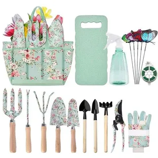 Unyqoos® 15-teiliges Gartenwerkzeugset – komplettes Gartengeräte-Set mit Aufbewahrungstasche, Kniepolster, ergonomischen Griffen, Aluminiumlegierung