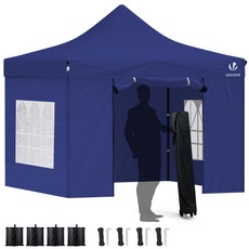 VOUNOT Pavillon 3x3m Wasserdicht Stabil Winterfest, Pop Up Faltpavillon mit 4 Seitenteilen und 4 Sandsäcke, Party Pavillon Faltbar Gartenzelt Partyzelt, Blau