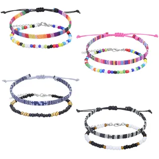 Boho Fußkettchen Set,8 Stück Damen Fußkettchen Surfer Fußband Fußkette Verstellbares Bunte Geflochtene Fußkettchen Perlen Fußkettchen für Frauen Mädchen Valentinstag Geburtstag