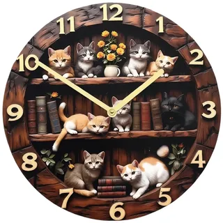 Fenteer Wanduhr mit Katzenmotiv, Wandruhr Katze, Ästhetische Kunstuhr, Geräuschlose Uhr, Kunstuhr für Zuhause, Café, Wohnzimmer, Büro, Sx3 20cm