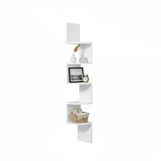 Baroni Home Eck-Bücherregal für die Wand, platzsparendes Regal mit 5 Regalböden, aus Kunststoff, weißes Bücherregal, modernes Design, Steckmontage, 20 x 20 x 126 cm, Weiß