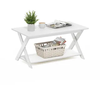 Furinno Modern Schlichter Couchtisch mit gekreuzten Beinen, Weiß