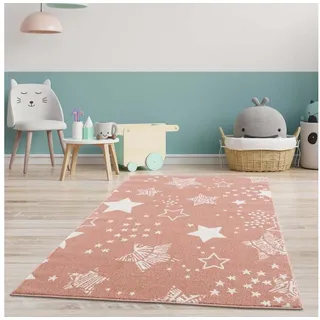 Carpet City Kinderteppich »Anime9387« rechteckig 11 mm Höhe Sternen-Teppich, Weicher Flor, Pflegeleicht, Kinderzimmer rosa
