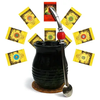 Yerba Mate-Tee Big Starter Set | Yerba mate tee aus Brasilian 10x50-500g loose leaf | Keramik kalebassen Roches becher 360ml tasse mit Stahl trinkhalm Bombilla Straw | Starter kit mate-tee