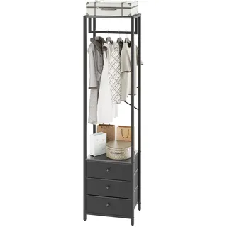 YMYNY Garderobenständer, Kleiderständer mit Schubladen, Freistehender hoher Kleiderschrank offen, Ablagen, Garderobe mit Kleiderstange für Schlafzimmer Wohnzimmer, 39×29×179CM Schwarz HGR001B