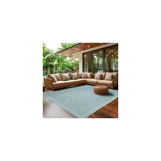 Outdoor Teppich Wetterfest Terrasse Balkon Garten Küchenteppich Einfarbiges Design Flachgewebe Sisal Look Waschbarer Teppich Verschiedene Große : 280 X 370 cm , Farbe : Blau - Blau