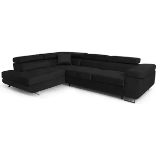 Ecksofa L-Form 275 x 202 cm Schwarz links mit Schlaffunktion und Bettkasten – Sofiland Aller L - Schwarz