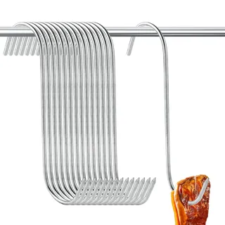 YAYODS 60 Stück Fleischerhaken 12/15/18cm - Räucherhaken S Haken Edelstahl - Fleischhaken S-haken Groß - Metallhaken zum Aufhängen, Forelle, Fisch, Rippenräuchern, Hähnchen, Jagd