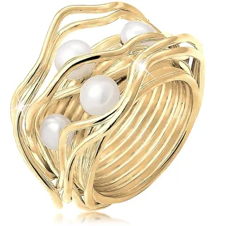 Nenalina Ring Silber" 925 Damen, vergoldet Silberring Damenring gold, mit 4 Süßwasserperlen (weiß)