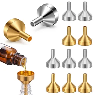 GEEHUA 10 Stück Aluminium Mini Trichter, 2.3 ×1.8cm Metalltrichter Minitrichter Metall Trichter Klein Einfülltrichter Kleiner für Umfüllen Abfüllen von Flüssigkeiten Parfüms Ätherisches Öl(Gold-Silbe
