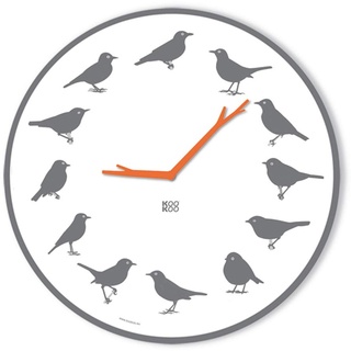 KOOKOO UltraFlat Grau, Moderne Singvogeluhr mit 12 heimischen Vogelstimmen