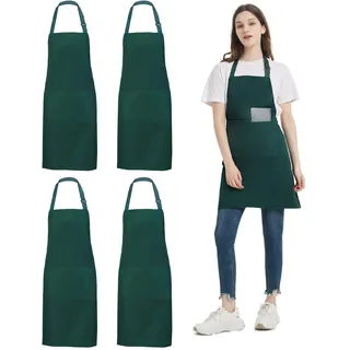 atopo 4 Stück Köche Schürze, Schürze für Männer Frauen, Wasserdichte Schürzen mit 2 Taschen, Verstellbarem Nackenband Schürzen für Küche Kochen Backen Garten BBQ (Grün