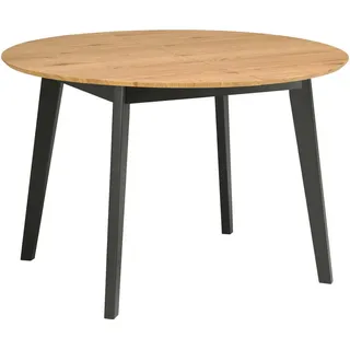 Mid.you Ausziehtisch , Schwarz, Eichefarben , Holz, Holzwerkstoff , Kautschukholz , vollmassiv , rund , würfelförmig , 120x74x120-200 cm , ausziehbar , Esszimmer, Esstische, Esstische ausziehbar