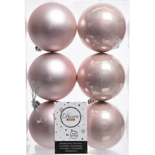 Weihnachtsbaumkugeln Set 6 Stück Ø 8 cm puderrosa bruchsicher Kunststoff glanz matt Mix ohne Aufhänger ideal für Christbaum Adventskranz - Rosa