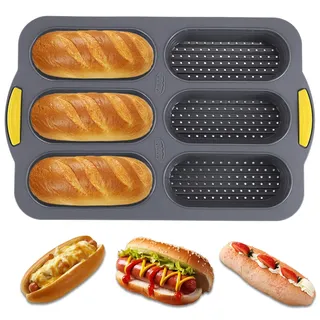 atrccs Silikon Haferpfanne mit 6 Vertiefungen, Antihaft- und hitzebeständige Brotbackform, Brotbackform für selbstgebackenes Brot, Silikonbackform für Hot Dog Brötchen