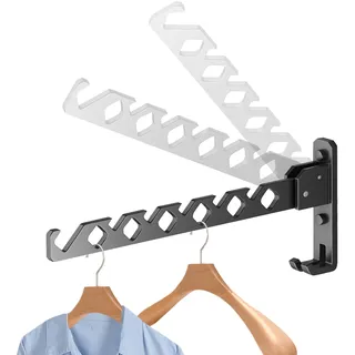 Vueinrg Wandkleiderhaken Klappbar Kleiderlüfter Wand Kleiderständer Kleiderhaken 180° Drehbar Kleiderstange Wandmontage für Außen Waschküche Badezimmer Balkon (Schwarz)