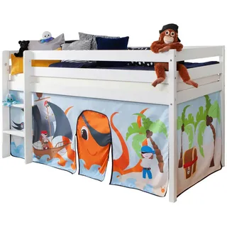 MID.YOU Hochbett Malte 90 x 200 cm Birke, Kiefer massiv weiß Pirat