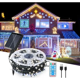 ikodm Lichterkette Solar 30 m 300 LEDs 9,0 cm IP65 Kaltweiß