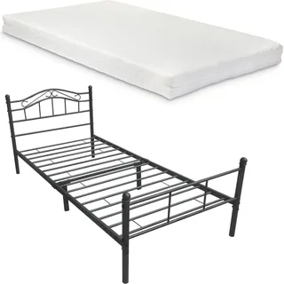 [en.casa] [en.casa]® Metallbett Florenz 120x200 cm mit Kaltschaummatratze Schwarz