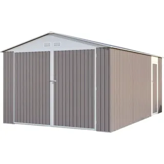 Habitat et Jardin Metallgarage "Nevada" mit Flügeltür - 15,36 m2 - Taupe, Weiß