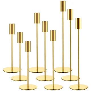 ZZXLOPEZ Kerzenständer 9 Set, Gold Kerzenhalter, 32/27/22cm Stabkerzenhalter, Elegant Vintage Deko Kerzen Ständer eignen Sich für Abendessen Bei Kerzenlicht, Wohnkultur, Hochzeit, Schrankdekoration