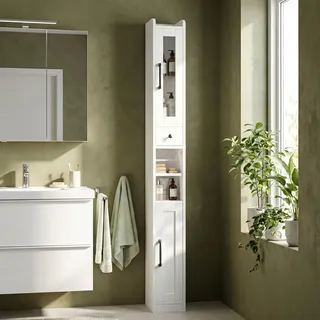 IRONCK Badezimmerschrank, Badschrank, 180 cm Hoch Schmaler Aufbewahrungsschrank mit Schublade, verstellbaren Ablagen und Toilettenpapierhalter, für Kleine Räume, Weiß, 20×20×180cm