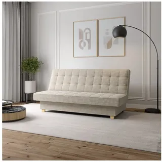e-meubles Sofa mit Schlaffunktion und Bettkasten Kippsofa Klappsofa Schlafsofa Clic-Clack Couch für Wohnzimmer Federkern Sofagarnitur Polstersofa - Creme