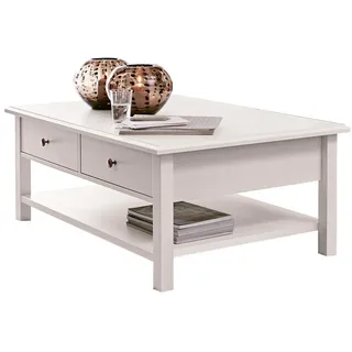 Landhaus Couchtisch Kopenhagen in weiß mit 2 Metallgriffen und 2 großen Schubladen - weiß - 102 cm X 45 cm X 68 cm