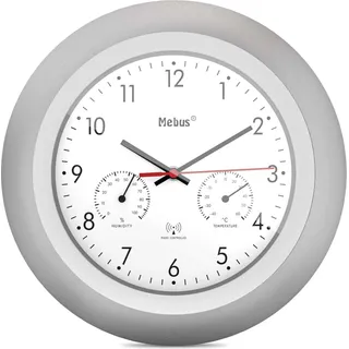 Mebus 19450, Wand, Digitale Uhr, Rund, Silber, Weiß, Kunststoff, Modern - Silber, Weiß