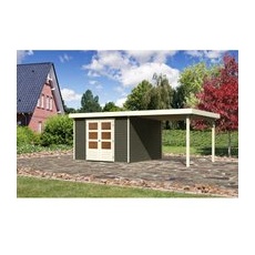 Karibu Holz-Gartenhaus Boras Terragrau Flachdach Lackiert 298 cm x 302 cm