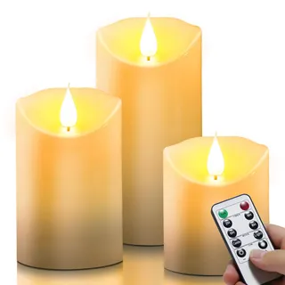 daphomeu 3Pcs LED Kerzen, Flammenlose Kerzen mit Fernbedienung Timer Funktion, Outdoor Batteriekerzen, LED Stabkerzen, Flammenlose Kerzenlichter, Stumpenkerze