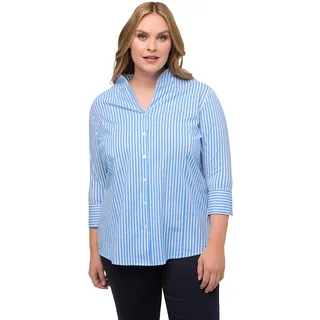 Ulla Popken Damen große Größen Übergrößen Plus Size Bluse, Streifen, Kelchkragen, 3/4-Arm hellblau 46+ 818186725-46+