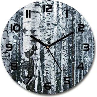 Wanduhr aus Glas 30fi Glasbild Glasuhr Gehärtetes Glas - schwarze-zeiger - Birch trees - Weiß