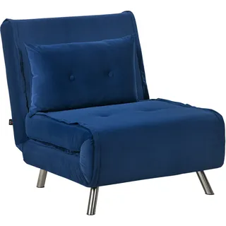 Homcom Schlafsessel, Klappsessel mit Bettfunktion, Einzelsofa mit Kissen, Gästebett, Polstersofa mit Samtoptik, für Wohnzimmer, Schlafzimmer, Blau, 77 - Blau