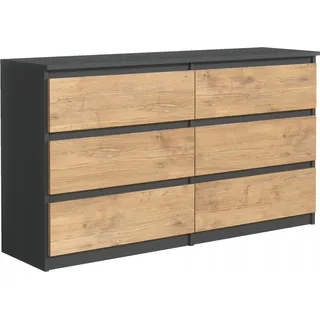 3xEliving Kommode DEMI, Sideboard mit 6 Schubladen Anthrazit & Lancelot Eiche,B: 120cm H:79cm T:39cm Verschiedene Großen, Schrank für Wohnzimmer, Schlafzimmer, Flur, Büro - Grau, Hellbraun