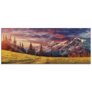 ARTland Wanddeko Glasbilder Wandbild Glas Bild einteilig 125x50 cm Querformat Alpen Berge Landschaft Natur Gebirge Sonnenuntergang Wald U1RI