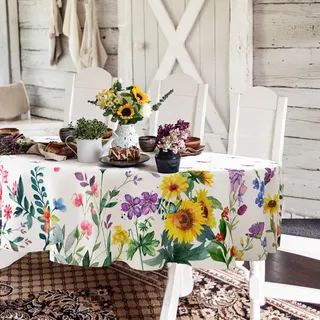 Yighty Ovale Frühlings- und Sommer-Tischdecke, 152,4 x 213,4 cm, Frühlingsblumen-Aquarell-Tischdecke, wasserdicht, knitterfrei, Frühlings- und Sommerdekoration für Urlaub, Küche, Esszimmer