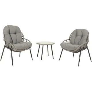 Mendler Poly-Rattan Garnitur HWC-N33 7-tlg. Grau/Silber