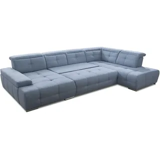 Cavadore Wohnlandschaft Mistrel mit Schlaffunktion / U-Form Bettsofa mit leichter Fleckentfernung dank Soft Clean / Geeignet für Haushalte mit Kindern, Haustieren /343 x 77 x 228 / blau