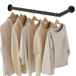 Yawinhe Industrierohr Kleiderstangen für die Wand, Garderobenstange L-Form, Abnehmbare Kleiderständer, Industrial Design mit 90 Grad Rechter Winkel, für Schlafzimmer, Schwarz, 1-Pack, SYJ002B-1