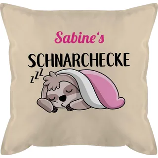 Kissen 50x50 - Schnarchecke Faultier - 50 x 50 cm - Beige Natur - personalisierte geschenke für schnarcher schnarchen bezug schnarchkissen schnarch pillow snoring corner schnarchecken name